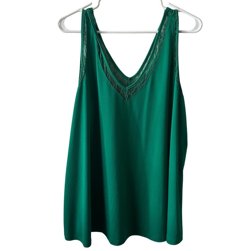 Torrid Green Tank Studio Crepe Jersey Lace V-Neck Plus Size 2